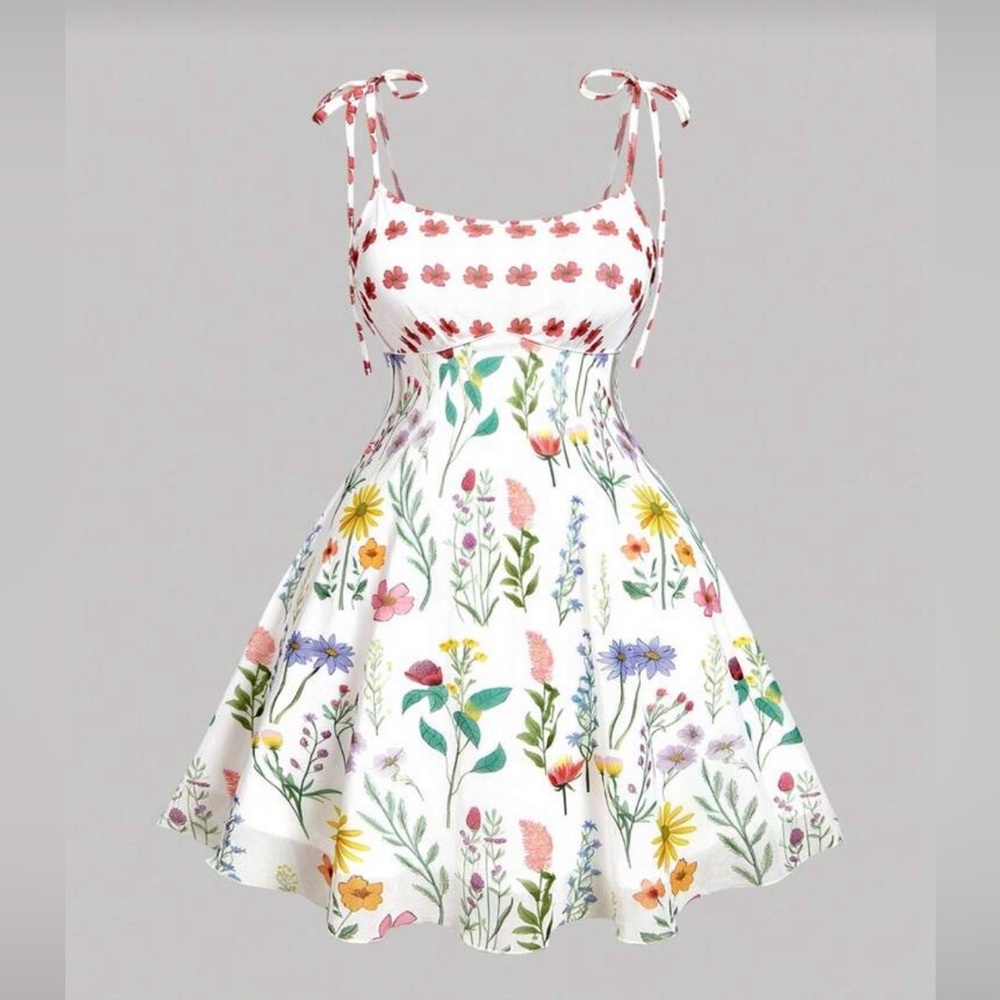 Floral Mesh Dress with Tie Straps